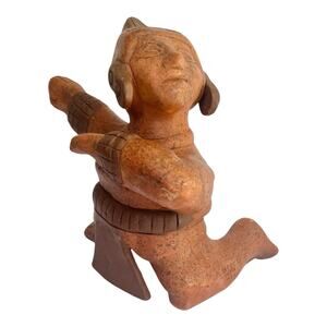 Mexican Folk Art Aztecan Mayan Pre-Columbian Style Dancing Man Pottery Statue
